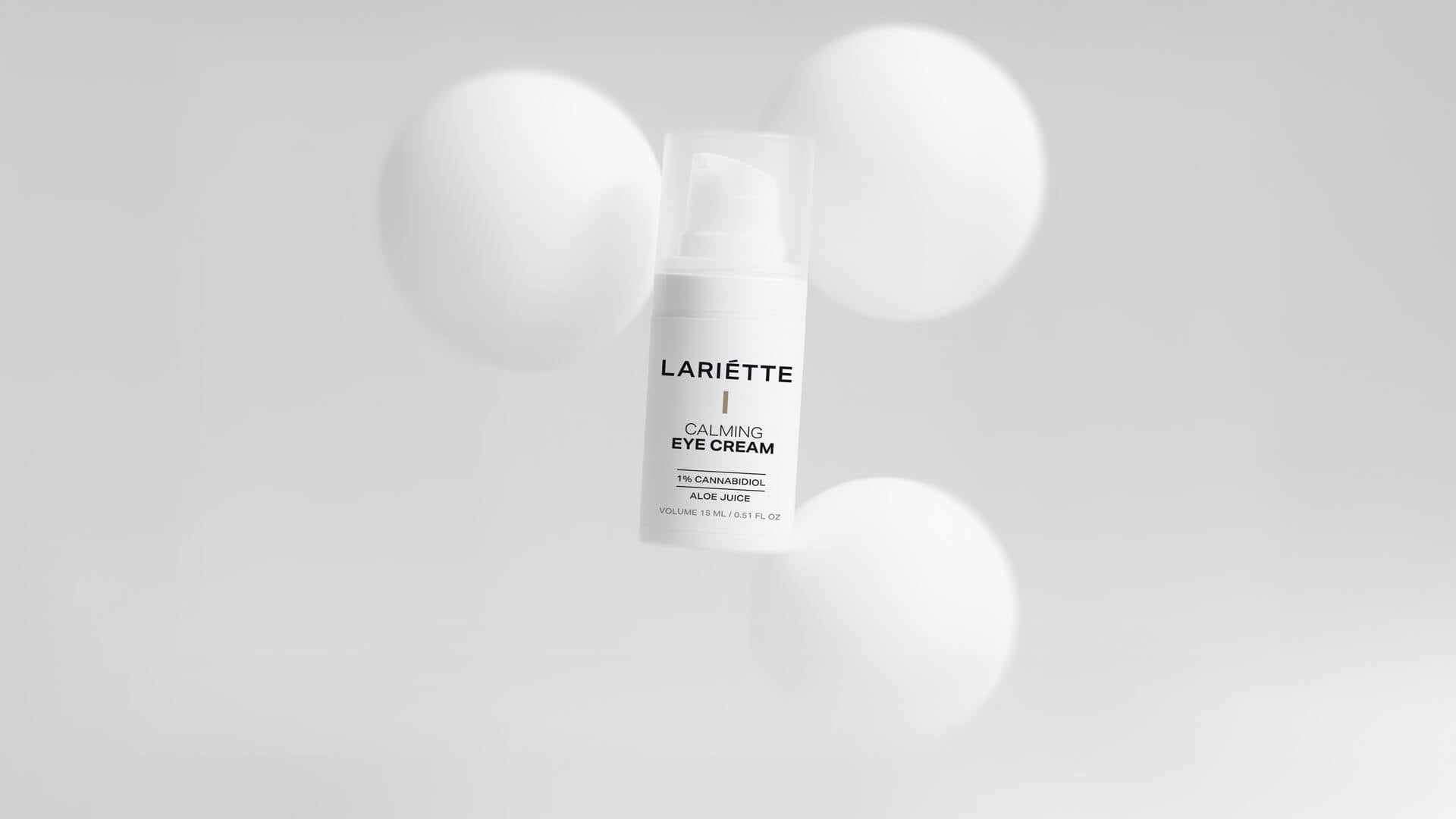 Lriette skincare calming eye cream cannabidiol flying with white baloons