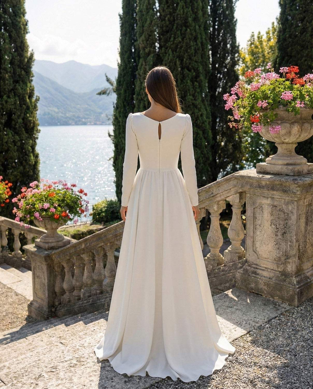 Simple and elegant A-line wedding dress