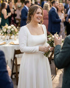 Classic wedding dress, square neckline, long sleeves