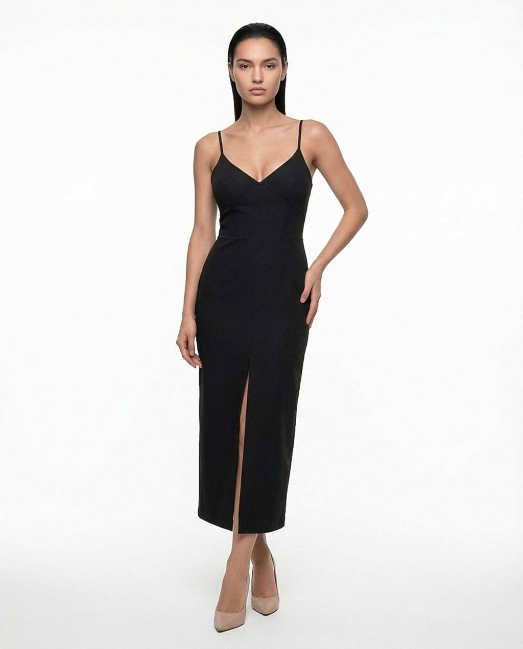 Elegant black evening dress with cutout