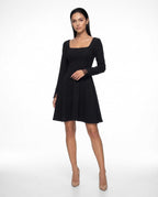 Short elegant casual black dress with long sleeves