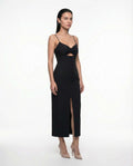 Elegant black dress with slit, straps for special occasions