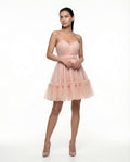 Short light pink elegant occasion dress with corset
