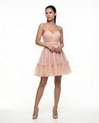 Short light pink elegant occasion dress with corset
