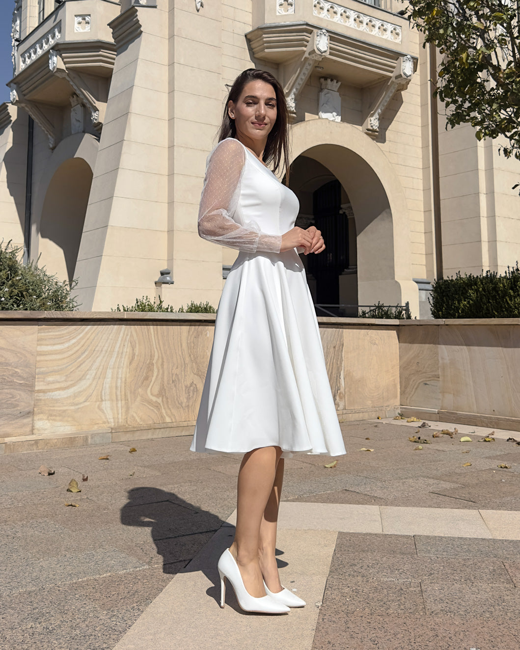 White midi dress for parties, civil ceremony