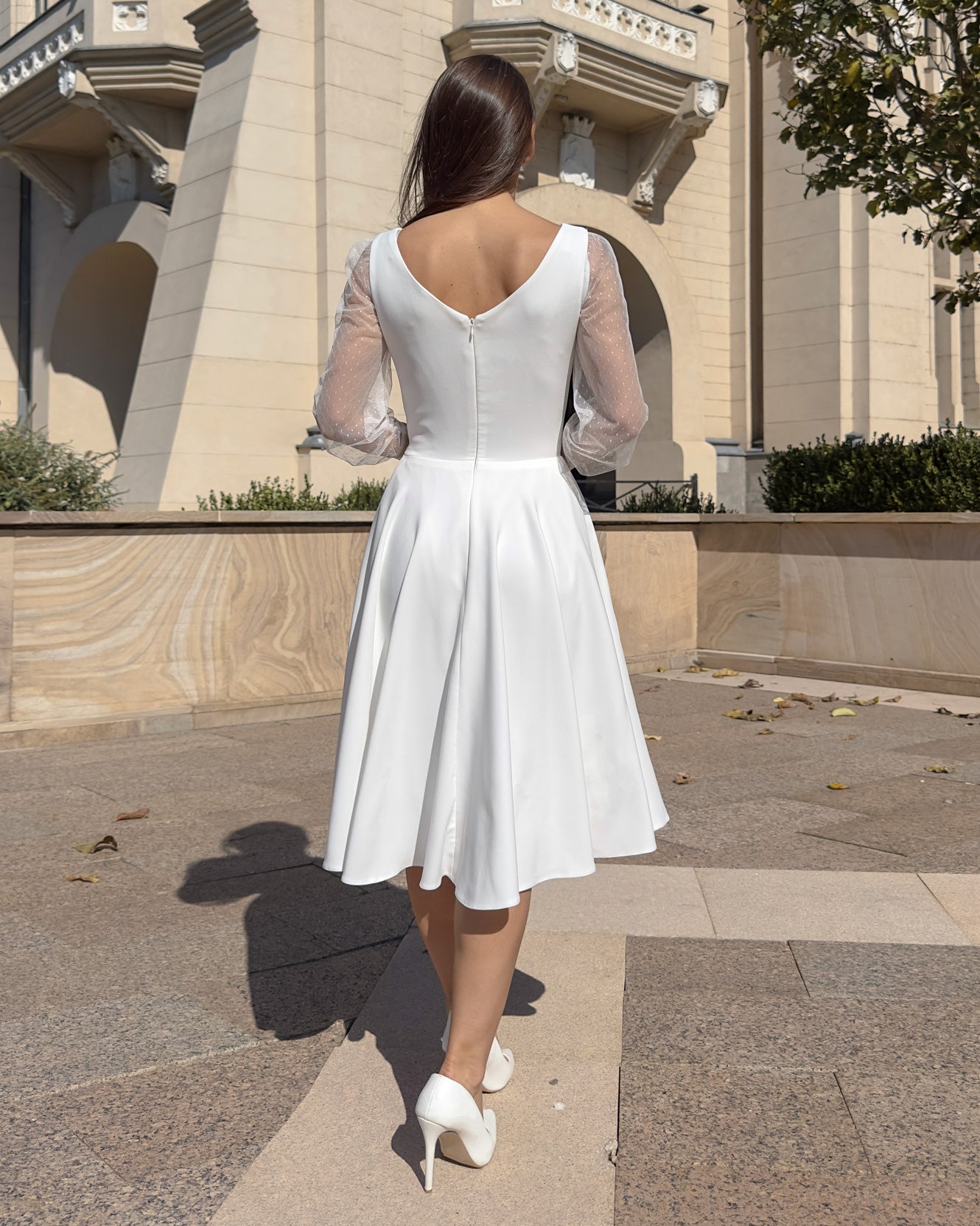 White midi dress for parties, civil ceremony