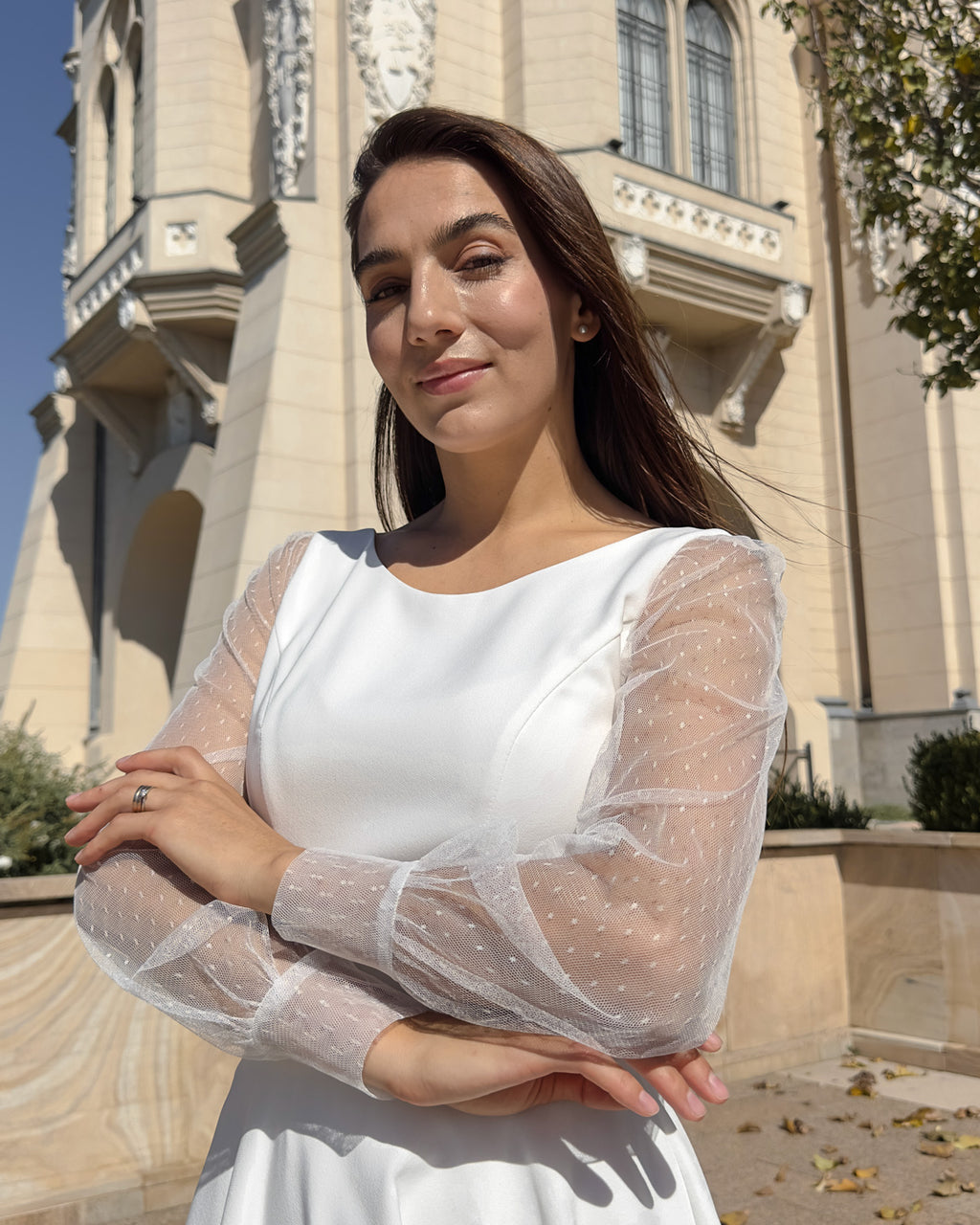 White midi dress for parties, civil ceremony