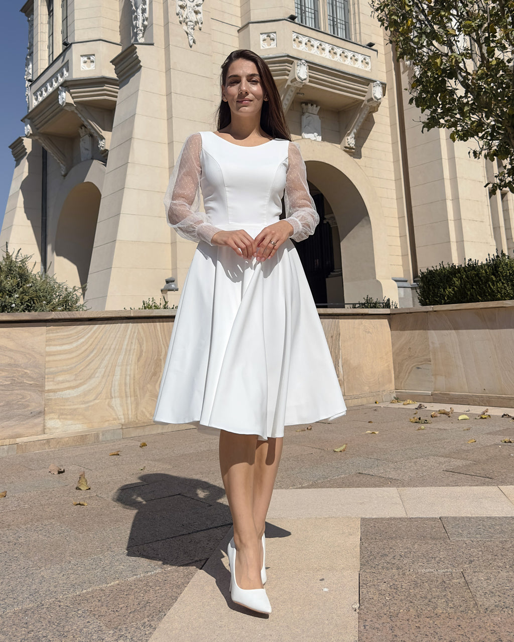 White midi dress for parties, civil ceremony