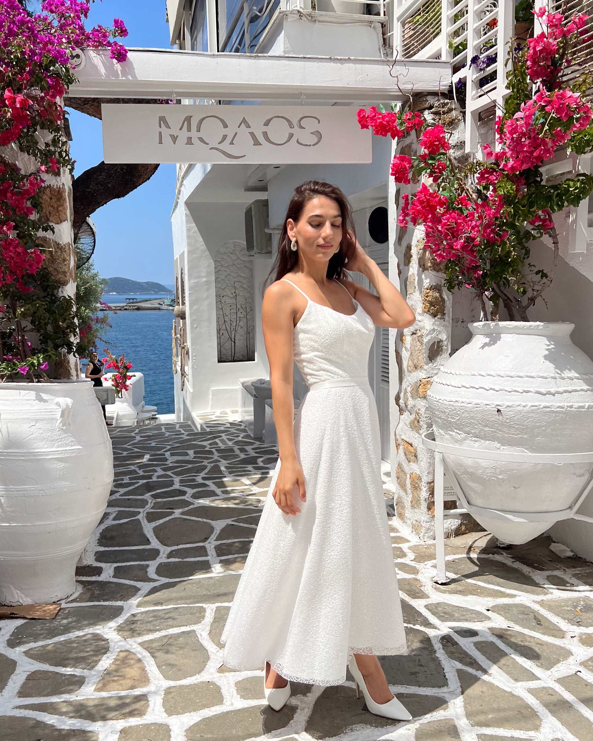 Rochie cununie civilă off-white cu glitter A-line