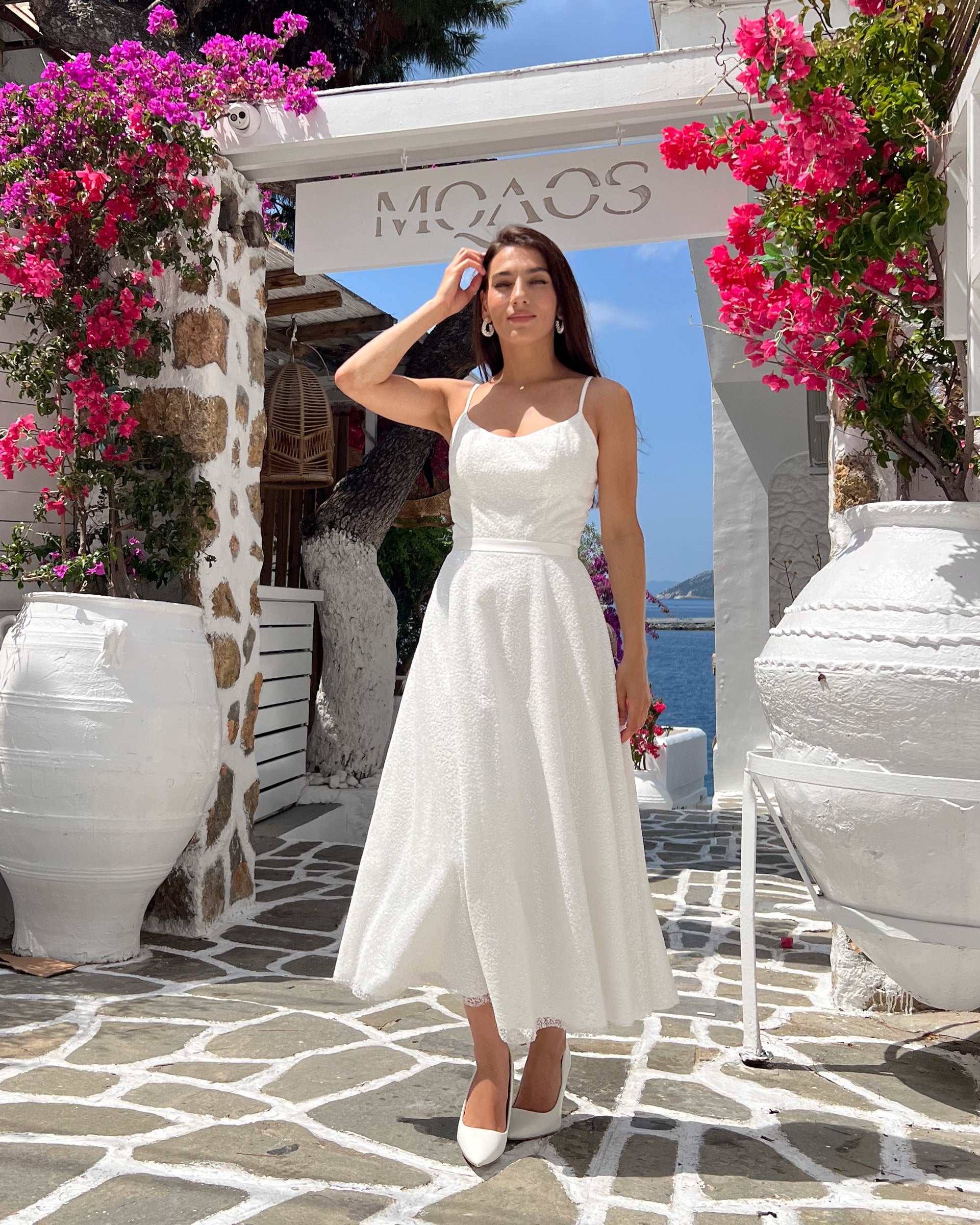 Rochie cununie civilă off-white cu glitter A-line