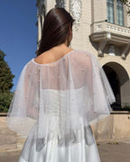 Tulle bolero/cape with pearls – delicate cover for ceremony dresses