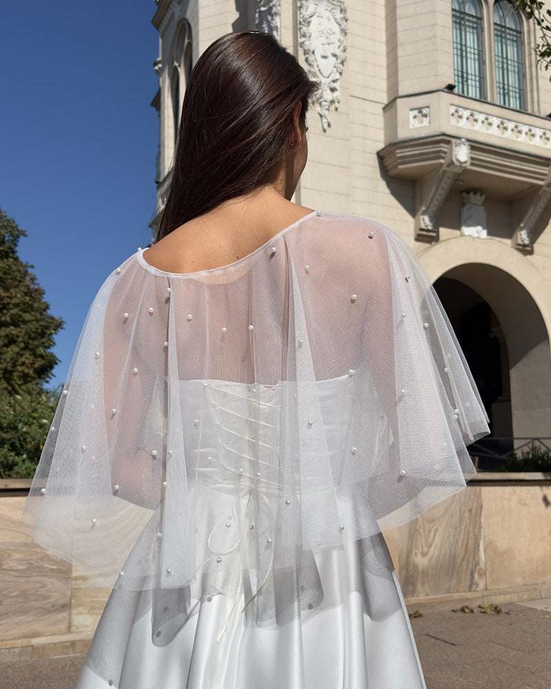 Tulle bolero/cape with pearls – delicate cover for ceremony dresses
