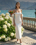 Elegant white fitted silhouette dress with slit for special parties