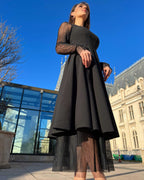 Rochie de ocazie neagra cu maneci transparente - BELLADRESS